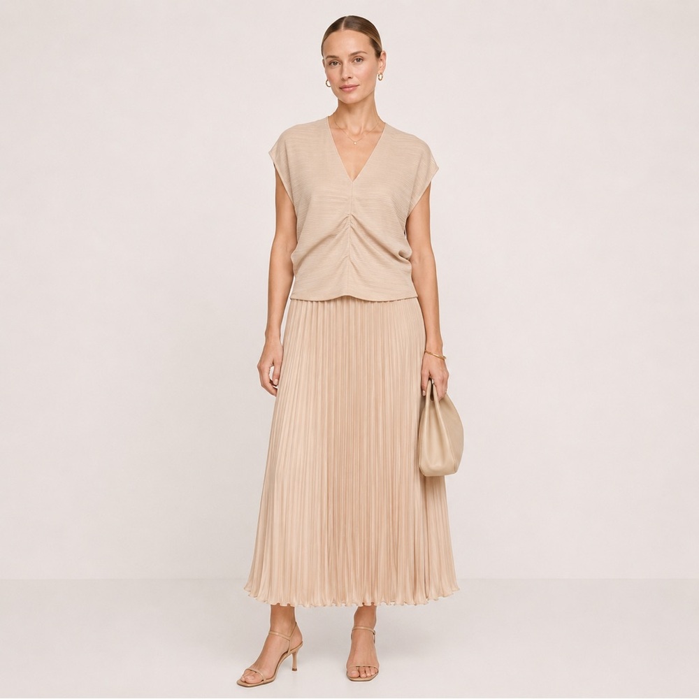 Banana Republic Satin Pleated Skirt & Top Set, New Prosecco Color